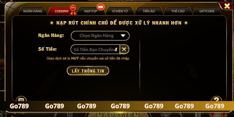 Cách nạp tiền Go789 cực đơn giản